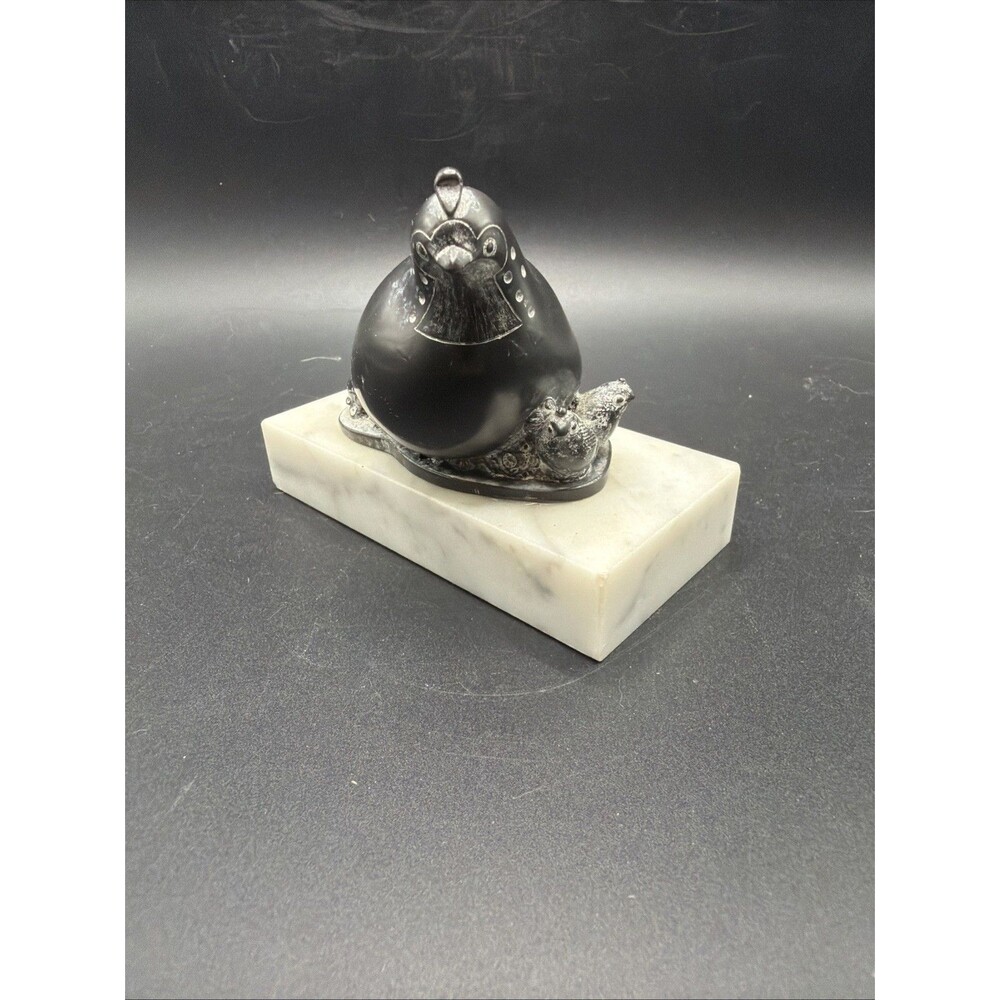 Vintage Soapstone Quail and babies Figurine, Soapstone Art, Made In Canada Black